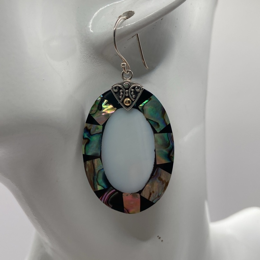 Robert Manse Sterling Silver 18K Abalone Mother of Pearl Earrings 2 1/4”L - Picture 11 of 13